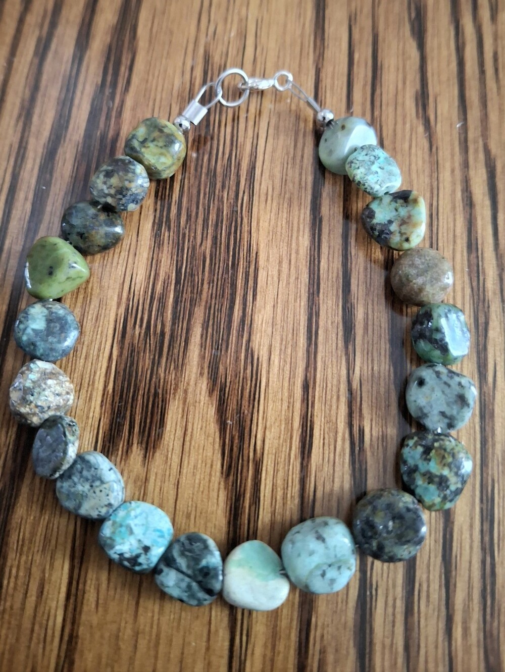 African Turquoise Natural Nugget Bracelet, Stetling Silver 7.5"